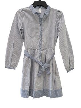 Carters Girls 14 Blue White Striped Button Down Shirt Dress Long Sleeve NWT